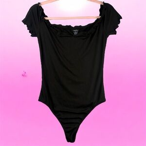 Rue 21 Black Ruffled Off-Shoulder Bodysuit - Medium Grunge Punk